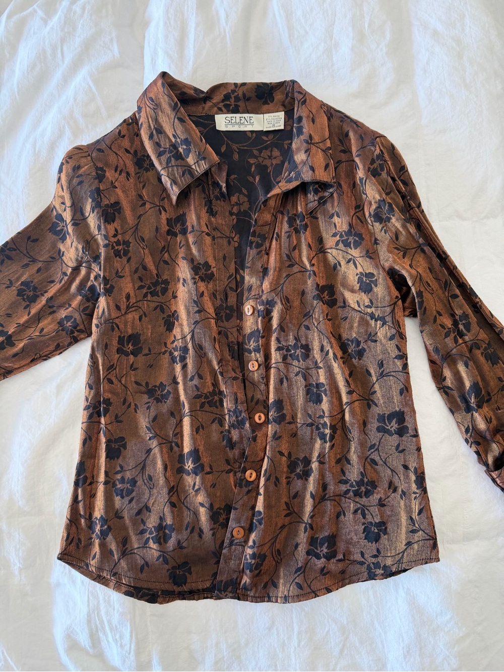 Selene Sport Brown and Black Floral Button-Up Blouse